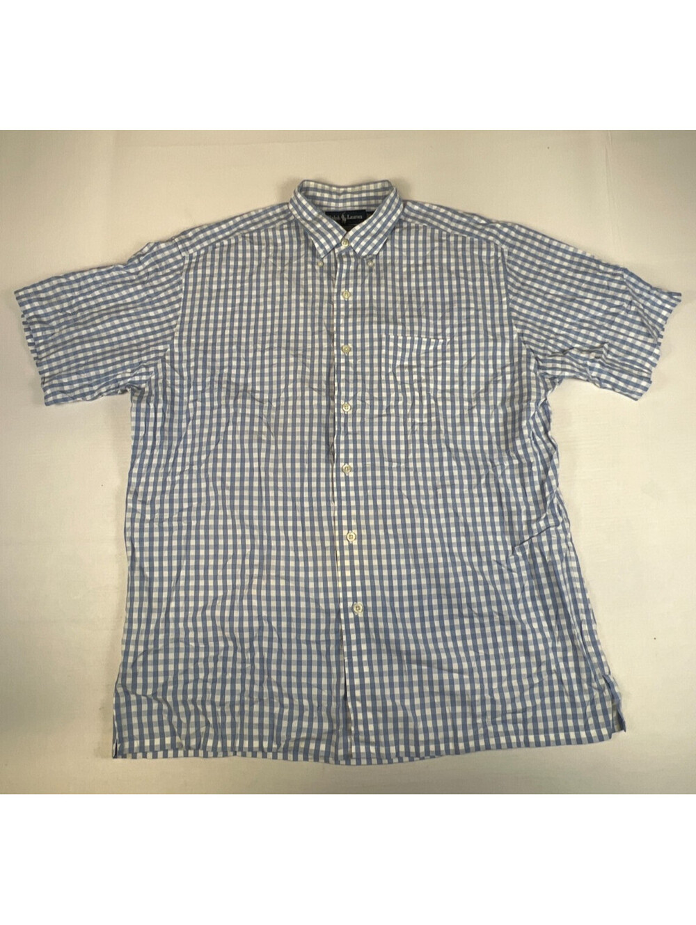 Ralph Lauren Men L Gingham Short Sleeve Button Down Shirt Blue White Greggor
